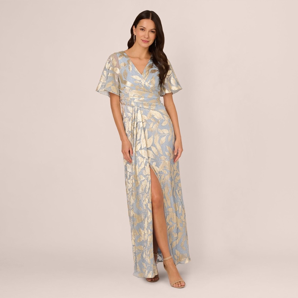 Adrianna Papell Blue and Gold Floral Maxi Dress